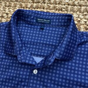 Peter Millar Navy Blue Geo-Print Button-Down Shirt (Large)